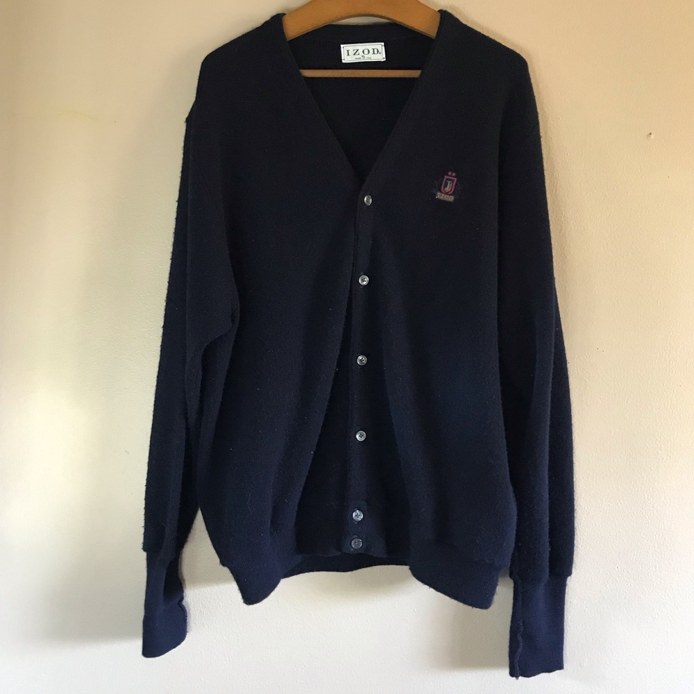 IZOD Vintage Men's Navy Cardigan Button Down Sweater XL made in the USA